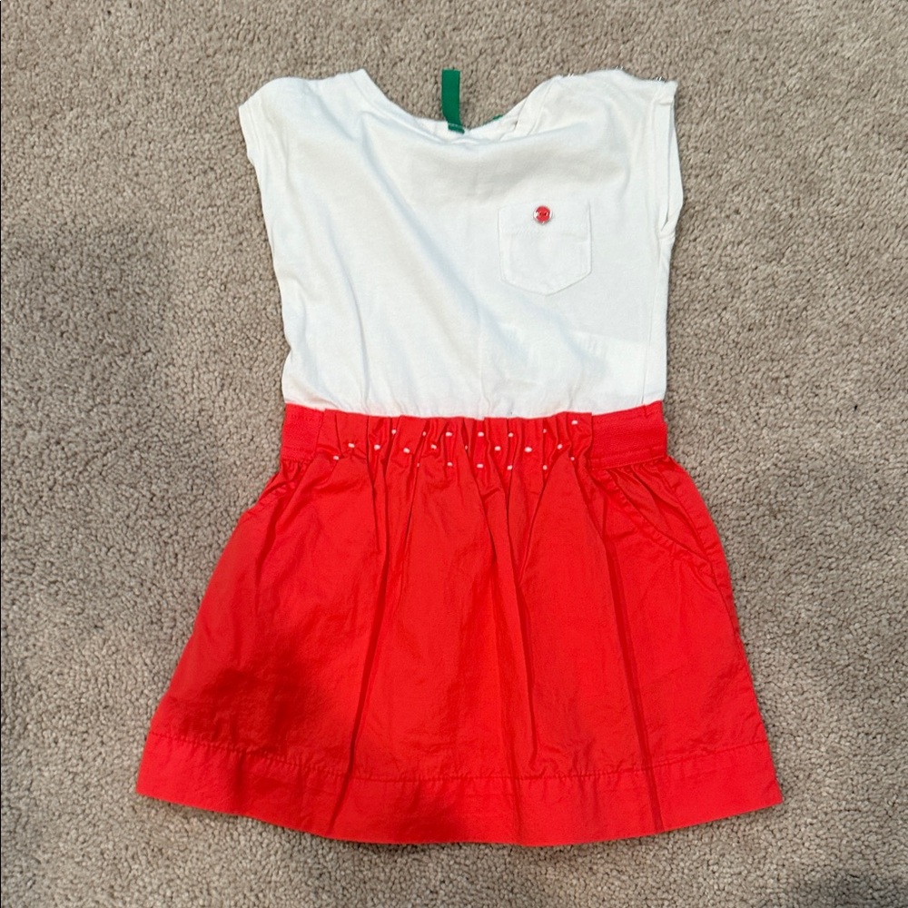 Red and White Dress with Pocket